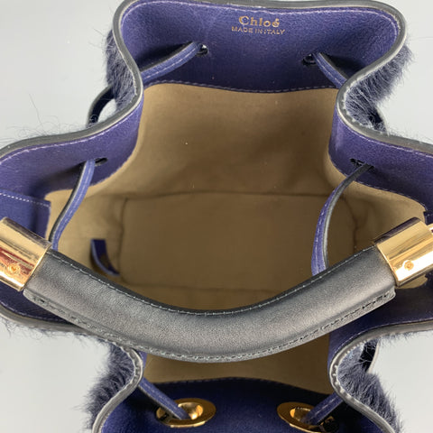 CHLOE Navy Pony Hair GALA Bucket Handbag