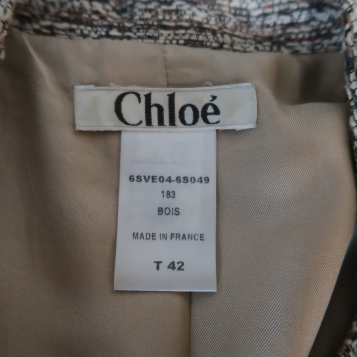 CHLOE Size 10 Beige Tweed Collared Hidden Snap Closure Jacket