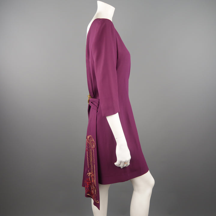 CHRISTIAN DIOR Size 10 Purple Open Back Embroidered Sash Dress