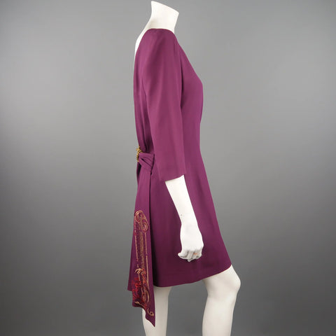 CHRISTIAN DIOR Size 10 Purple Open Back Embroidered Sash Dress CHRISTIAN DIOR