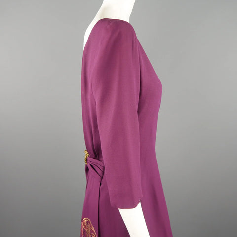 CHRISTIAN DIOR Size 10 Purple Open Back Embroidered Sash Dress CHRISTIAN DIOR