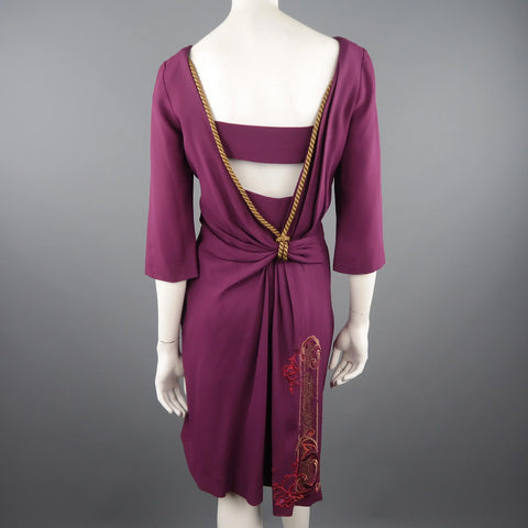 CHRISTIAN DIOR Size 10 Purple Open Back Embroidered Sash Dress CHRISTIAN DIOR