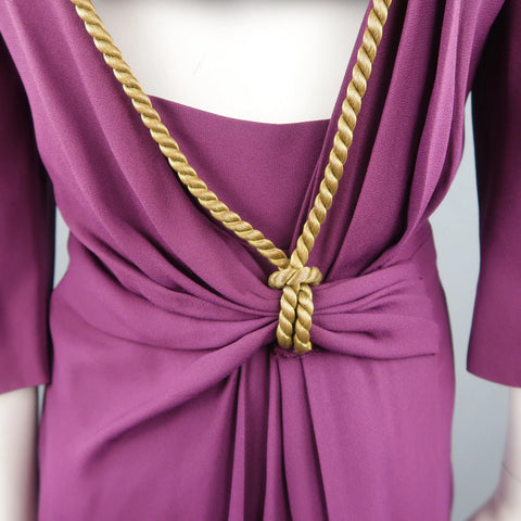 CHRISTIAN DIOR Size 10 Purple Open Back Embroidered Sash Dress CHRISTIAN DIOR