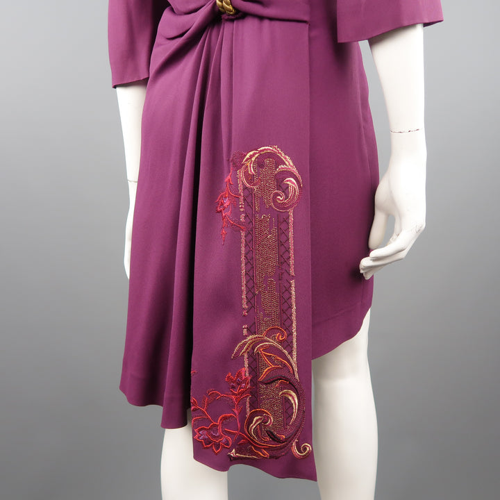 CHRISTIAN DIOR Size 10 Purple Open Back Embroidered Sash Dress