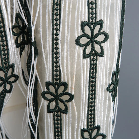 CHRISTIAN DIOR Size XS White & Forest Green Striped Floral Lace Fringe Blouse CHRISTIAN DIOR