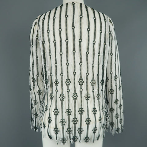 CHRISTIAN DIOR Size XS White & Forest Green Striped Floral Lace Fringe Blouse CHRISTIAN DIOR