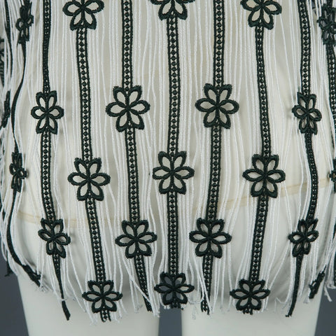 CHRISTIAN DIOR Size XS White & Forest Green Striped Floral Lace Fringe Blouse CHRISTIAN DIOR