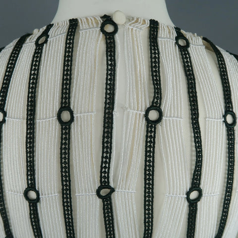 CHRISTIAN DIOR Size XS White & Forest Green Striped Floral Lace Fringe Blouse CHRISTIAN DIOR