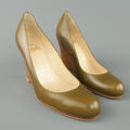 CHRISTIAN LOUBOUTIN Size 6.5 Olive Green Leather Stacked Wedge Pumps CHRISTIAN LOUBOUTIN