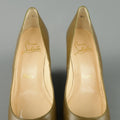 CHRISTIAN LOUBOUTIN Size 6.5 Olive Green Leather Stacked Wedge Pumps CHRISTIAN LOUBOUTIN