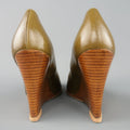 CHRISTIAN LOUBOUTIN Size 6.5 Olive Green Leather Stacked Wedge Pumps CHRISTIAN LOUBOUTIN
