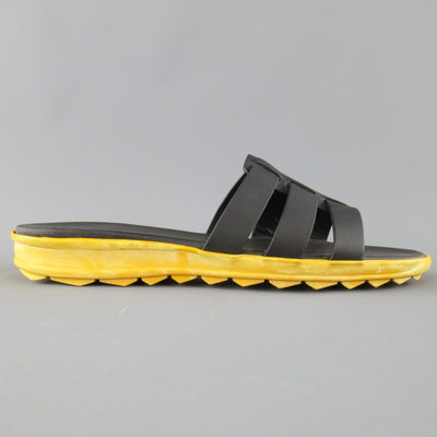 CHRISTOPHER KANE Size 11 Black Leather Yellow Rubber Sole Sandals