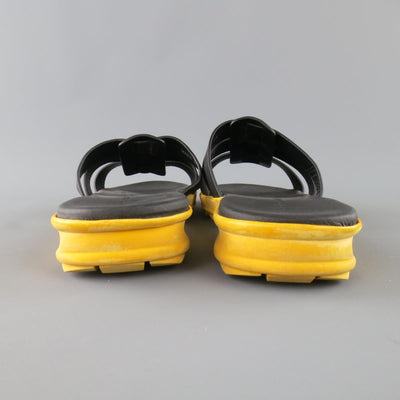 CHRISTOPHER KANE Size 11 Black Leather Yellow Rubber Sole Sandals