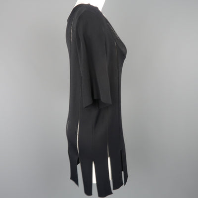 CLAUDE MONTANA Size 10 Black Burnout Stripe Scoop Neck Sweater Dress