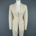 CLAUDE MONTANA Size 8 Beige Peak Lapel Single Button  Pant-Suit CLAUDE MONTANA