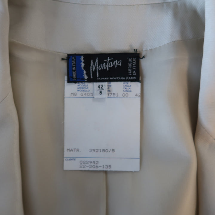 CLAUDE MONTANA Size 8 Beige Peak Lapel Single Button  Pant-Suit