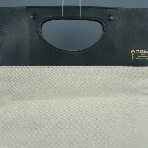 CLEDRAN X EDIFICE Green & Cream Canvas Clutch Tote Shopper Bag EDIFICE