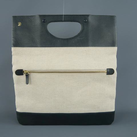 CLEDRAN X EDIFICE Green & Cream Canvas Clutch Tote Shopper Bag EDIFICE