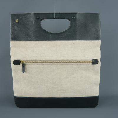 CLEDRAN X EDIFICE Green & Cream Canvas Clutch Tote Shopper Bag