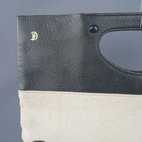 CLEDRAN X EDIFICE Green & Cream Canvas Clutch Tote Shopper Bag EDIFICE