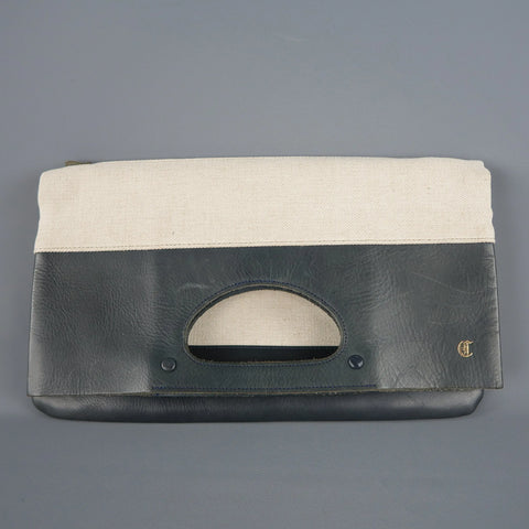 CLEDRAN X EDIFICE Green & Cream Canvas Clutch Tote Shopper Bag EDIFICE