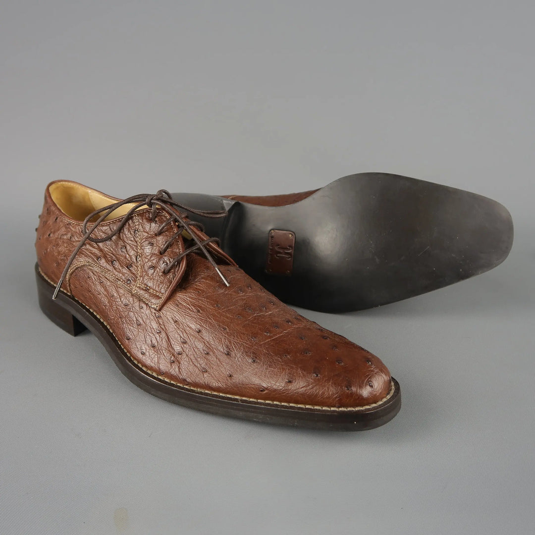 COLE HAAN Size 8 Light Brown Ostrich Textured Lace Up Dress Shoes Sui Generis Designer Consignment COLE HAAN Size 8 Light Brown Ostrich Textured Lace Up Dress Shoes Sui Generis Designer Consignment