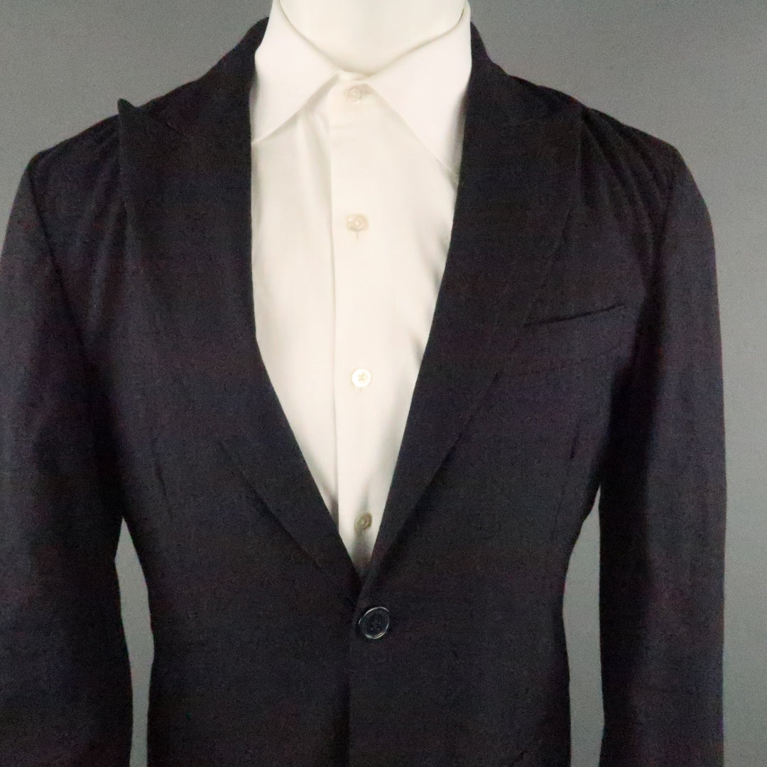 COMING SOON YOHJI YAMAMOTO 38 Navy Stripe Linen Blend 32 30 Peak Lapel Suit