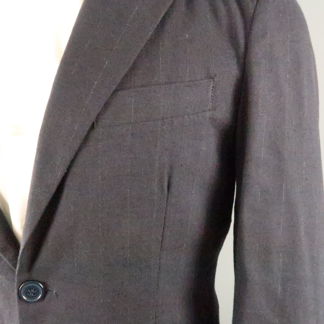 COMING SOON YOHJI YAMAMOTO 38 Navy Stripe Linen Blend 32 30 Peak Lapel Suit