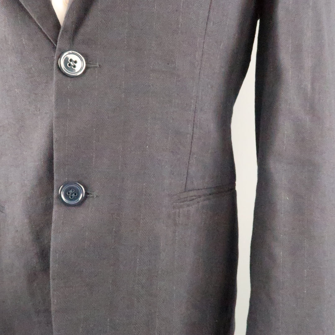 COMING SOON YOHJI YAMAMOTO 38 Navy Stripe Linen Blend 32 30 Peak Lapel Suit