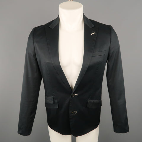 COMME CA DU MODE M Black Solid Cotton Blend Peak Lapel Sport Coat