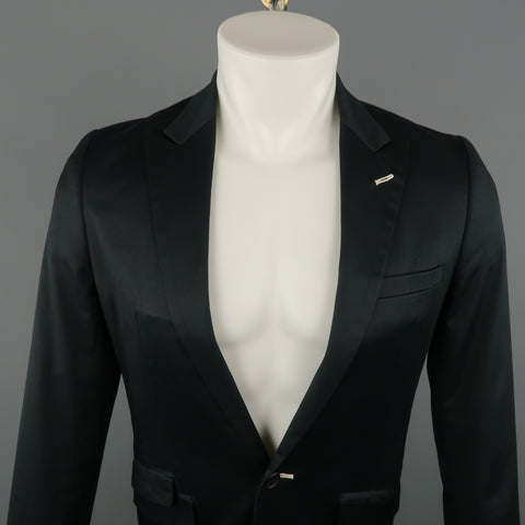 COMME CA DU MODE M Black Solid Cotton Blend Peak Lapel Sport Coat