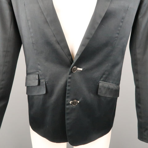 COMME CA DU MODE M Black Solid Cotton Blend Peak Lapel Sport Coat