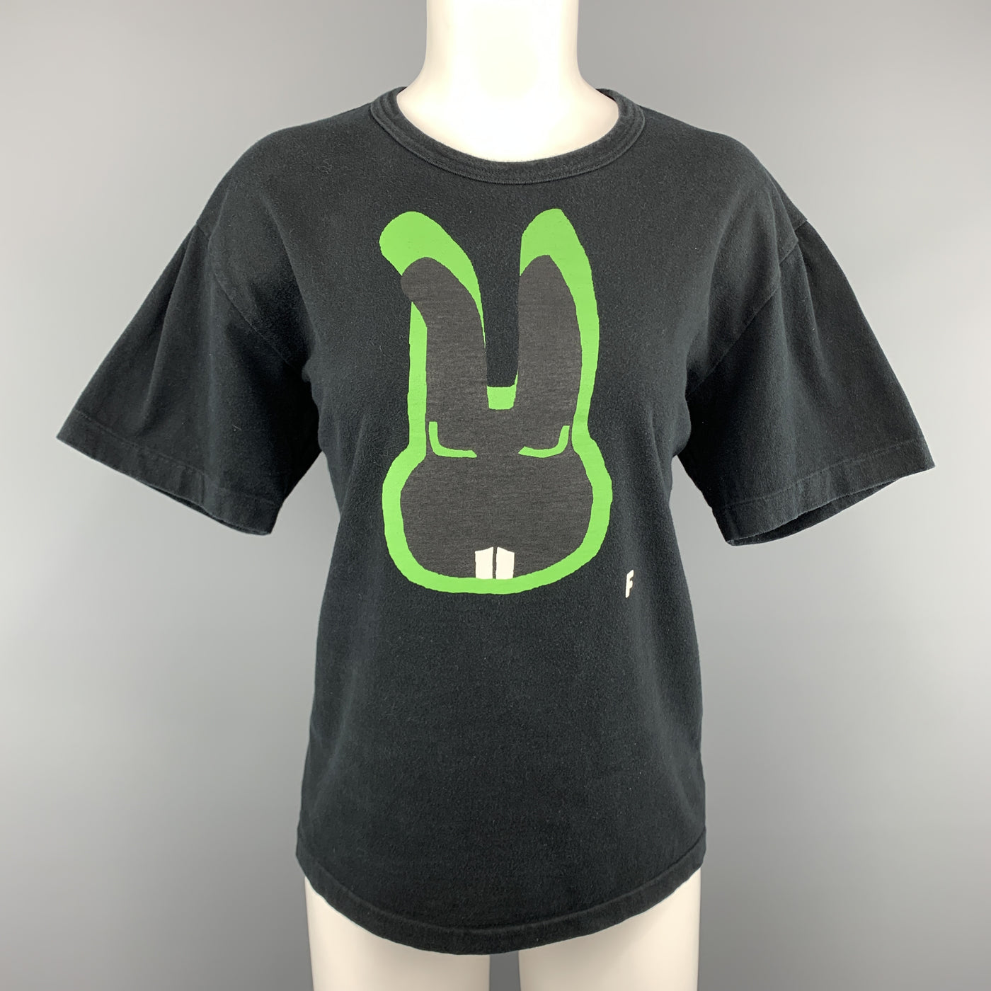 COMME des GARCONS BLACK Size XL Black & Green Bunny Graphic Crewneck T-shirt