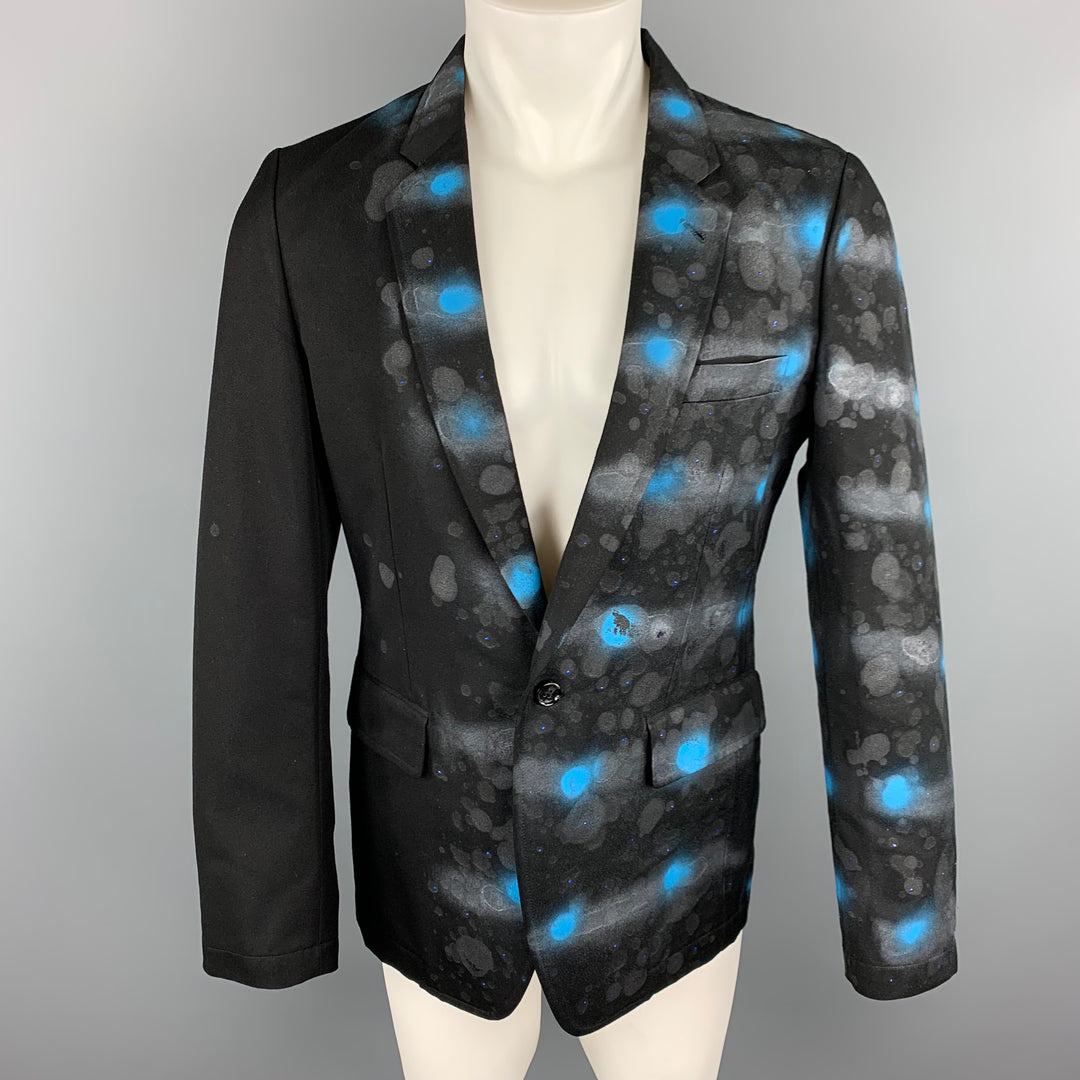 COMME des GARCONS HOMME PLUS SS 2009 M Black & Blue Spray Painted Sport Coat / Blazer / Jacket