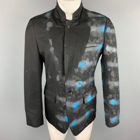COMME des GARCONS HOMME PLUS SS 2009 M Black & Blue Spray Painted Sport Coat / Blazer / Jacket
