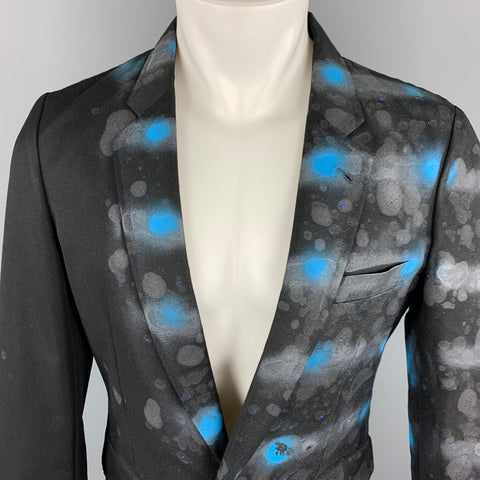 COMME des GARCONS HOMME PLUS SS 2009 M Black & Blue Spray Painted Sport Coat / Blazer / Jacket