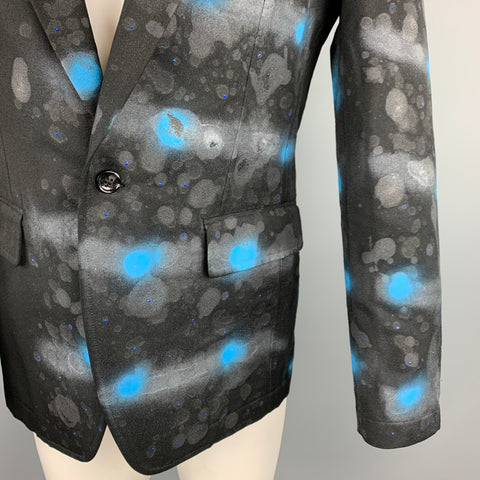COMME des GARCONS HOMME PLUS SS 2009 M Black & Blue Spray Painted Sport Coat / Blazer / Jacket