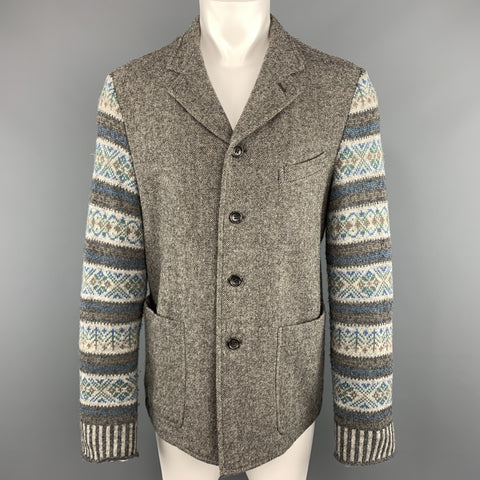 COMME des GARCONS HOMME PLUS L Gray Wool Notch Lapel Fairisle Sleeve Sport Coat