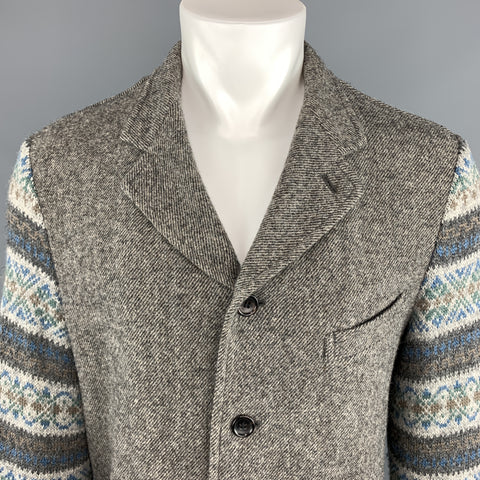 COMME des GARCONS HOMME PLUS L Gray Wool Notch Lapel Fairisle Sleeve Sport Coat
