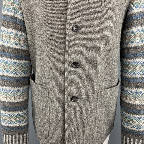 COMME des GARCONS HOMME PLUS L Gray Wool Notch Lapel Fairisle Sleeve Sport Coat