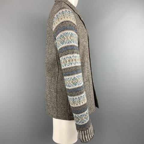 COMME des GARCONS HOMME PLUS L Gray Wool Notch Lapel Fairisle Sleeve Sport Coat