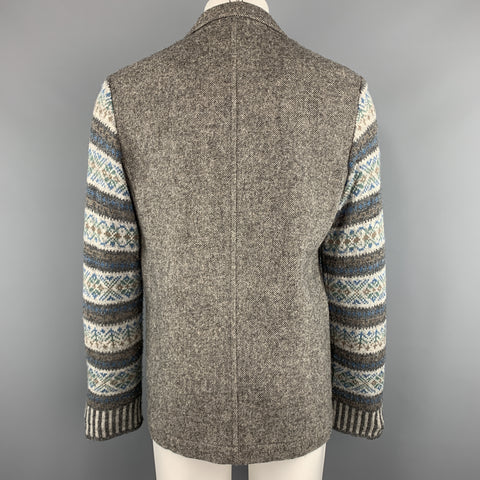 COMME des GARCONS HOMME PLUS L Gray Wool Notch Lapel Fairisle Sleeve Sport Coat