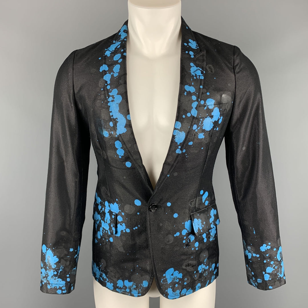 COMME des GARCONS HOMME PLUS S Black Blue Splattered Paint Wool Blend Sport Coat