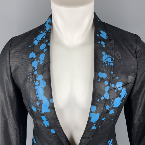 COMME des GARCONS HOMME PLUS S Black Blue Splattered Paint Wool Blend Sport Coat