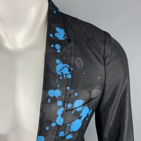 COMME des GARCONS HOMME PLUS S Black Blue Splattered Paint Wool Blend Sport Coat