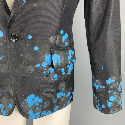 COMME des GARCONS HOMME PLUS S Black Blue Splattered Paint Wool Blend Sport Coat