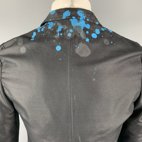 COMME des GARCONS HOMME PLUS S Black Blue Splattered Paint Wool Blend Sport Coat
