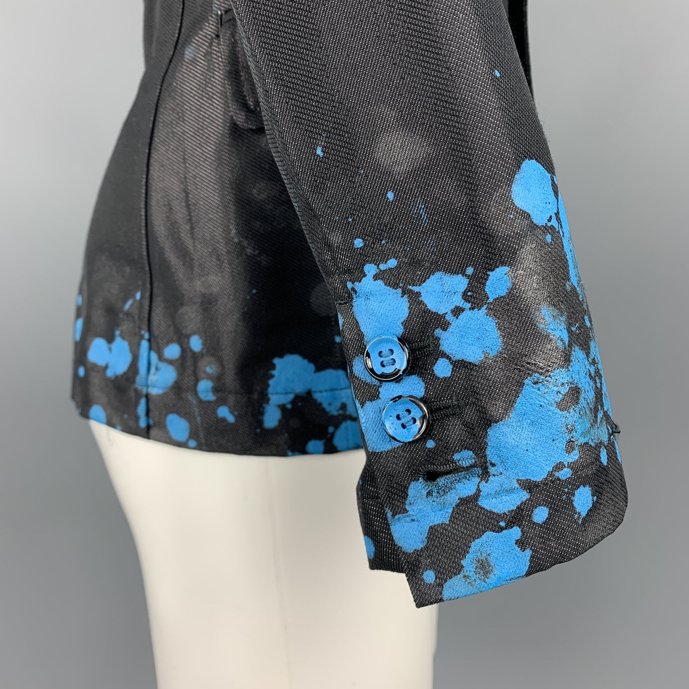 COMME des GARCONS HOMME PLUS S Black Blue Splattered Paint Wool Blend Sport Coat