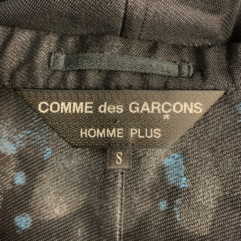 COMME des GARCONS HOMME PLUS S Black Blue Splattered Paint Wool Blend Sport Coat