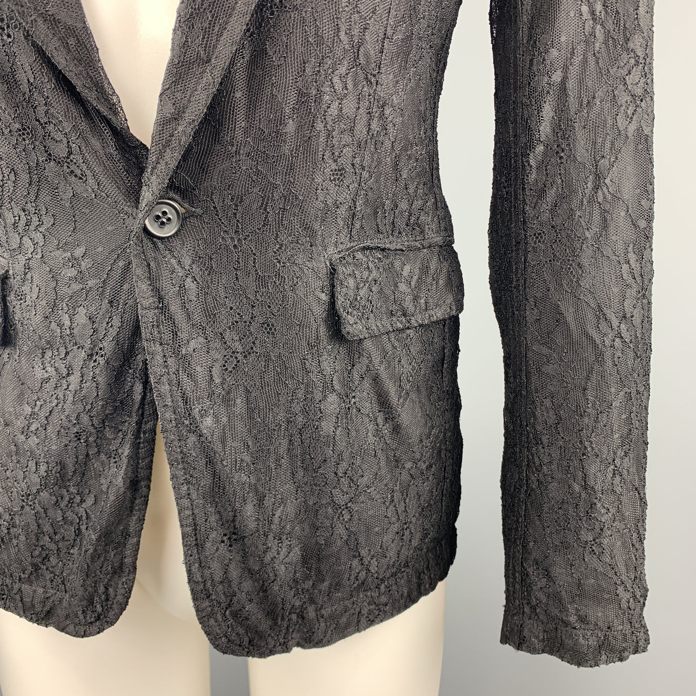 COMME des GARCONS HOMME PLUS S Black Lace Polyester / Rayon Notch Lapel Jacket